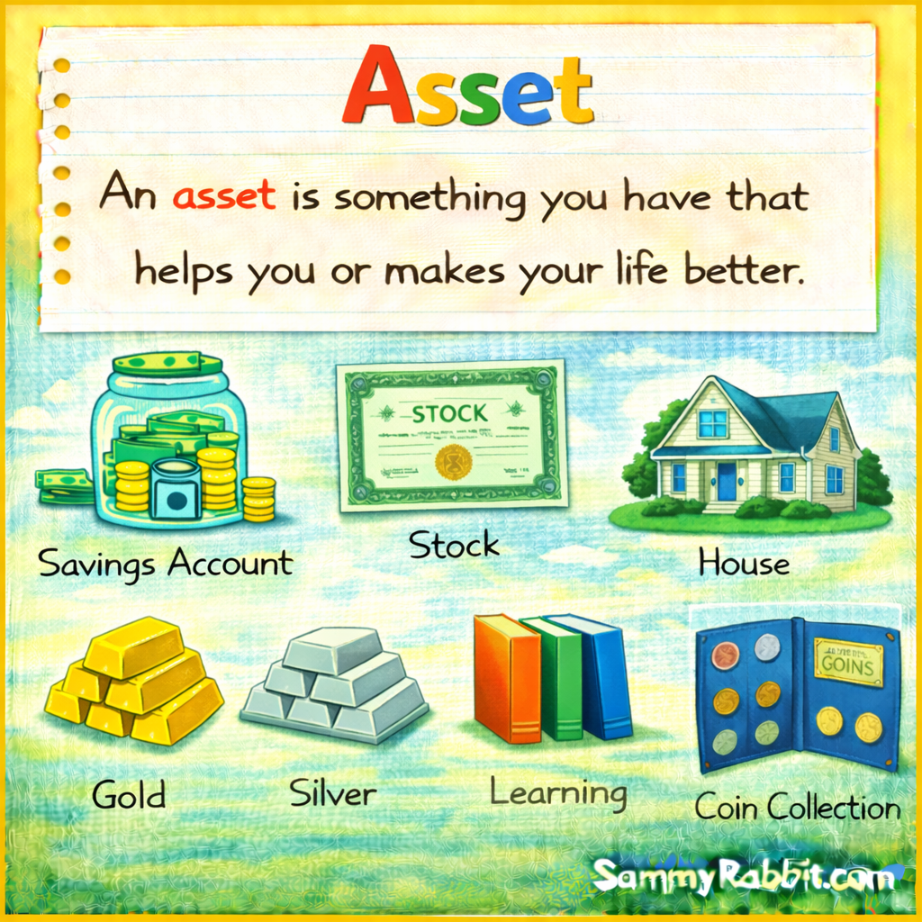 Asset &ndash; kid-friendly picture dictionary money word showing something you own