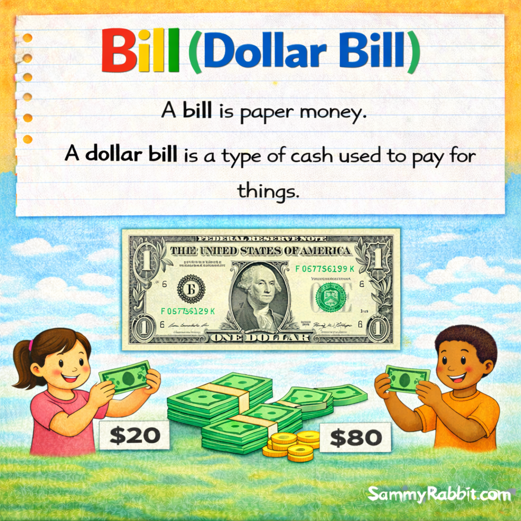 Bill (1 - Dollar Bill): A Kid-Friendly Money Dictionary Definition