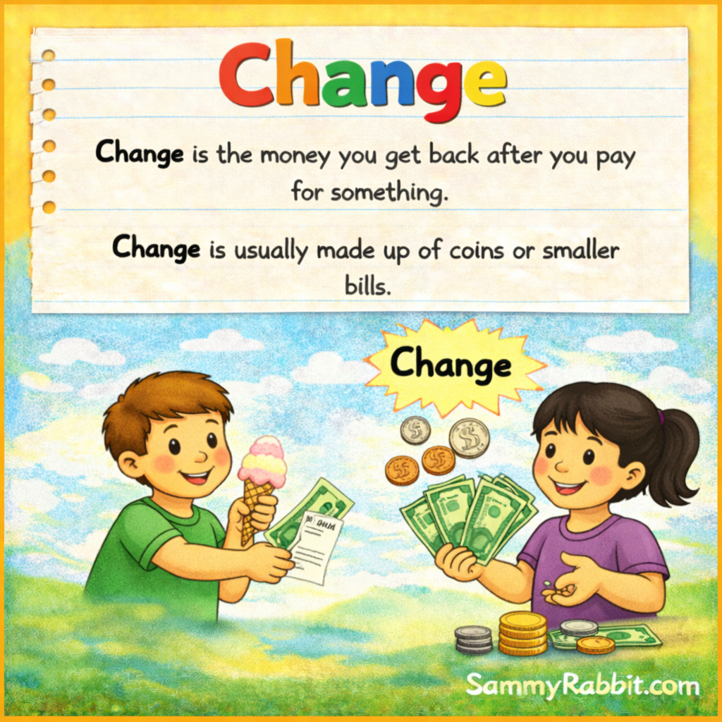Change: definition for kids from Sammy Rabbit&rsquo;s kid-friendly money dictionary
