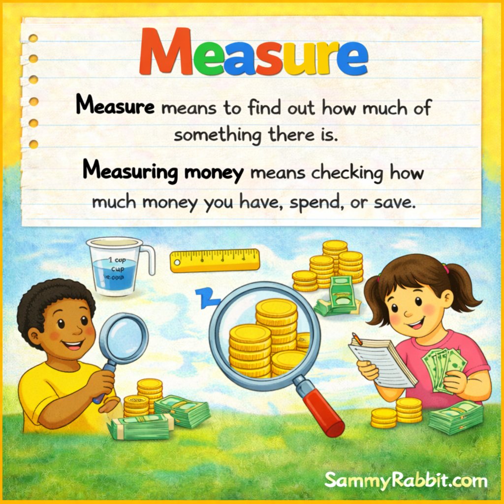 Measure: definition for kids from Sammy Rabbit&rsquo;s kid-friendly money dictionary
