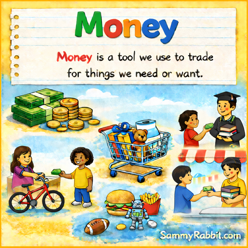 Money &ndash; kid-friendly picture dictionary money word showing what money is