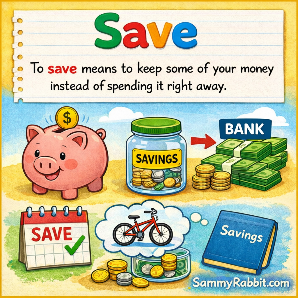 Save: A Kid-Friendly Money Dictionary Definition