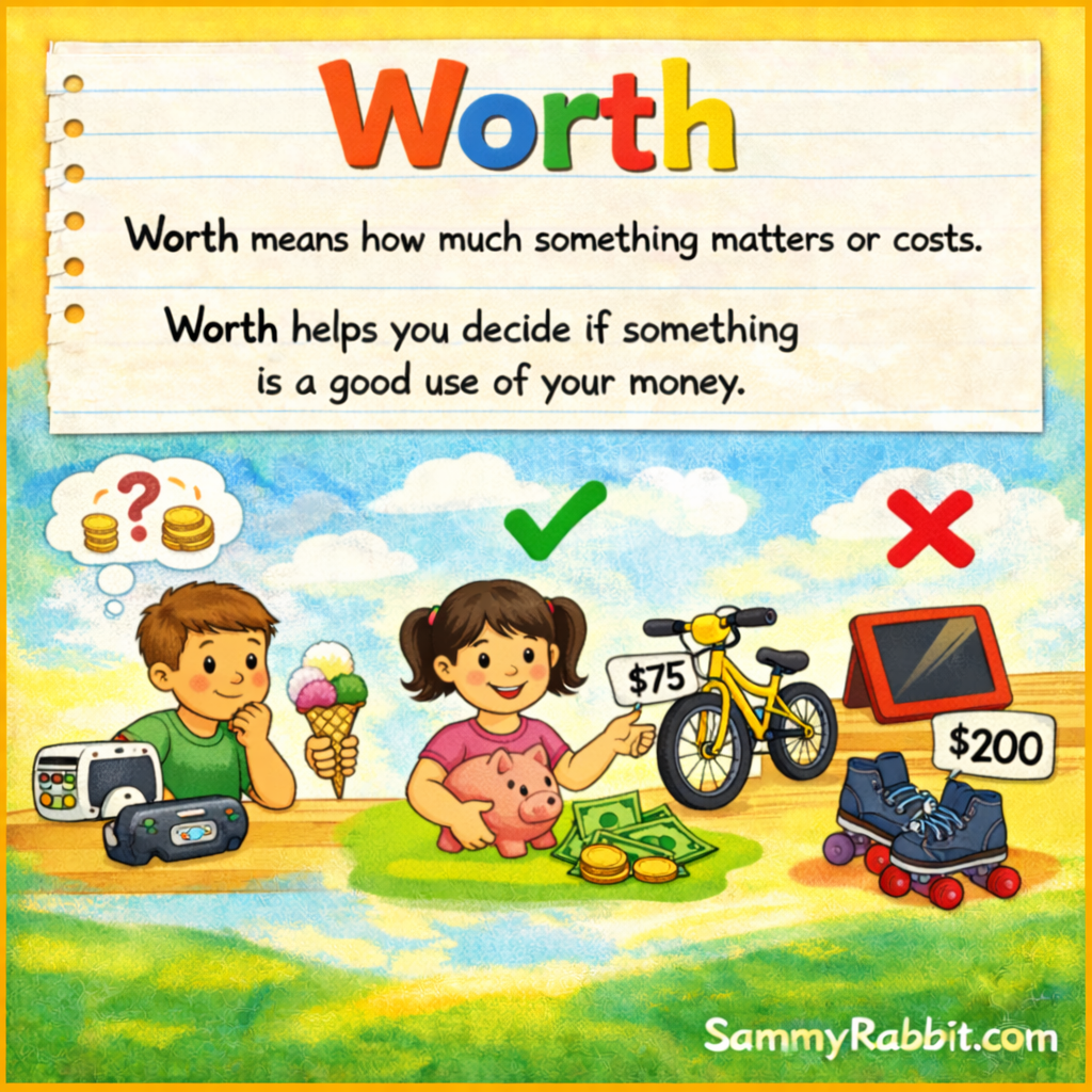 Worth: definition for kids from Sammy Rabbit&rsquo;s kid-friendly money dictionary