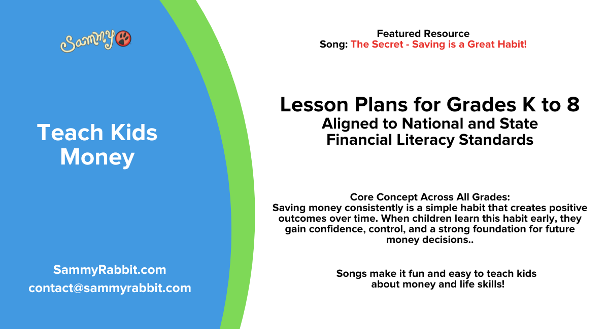 Standards-Aligned Financial Literacy Lesson Plans (Grades K&ndash;8): Money Music - The Secret - Saving money is a great habit